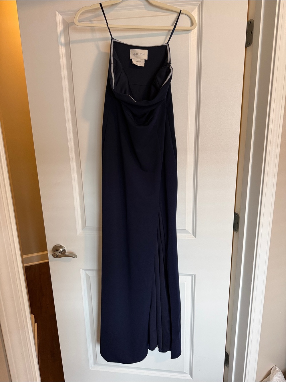 BHLDN Navy Cowl-Neck Maxi Slip Dress